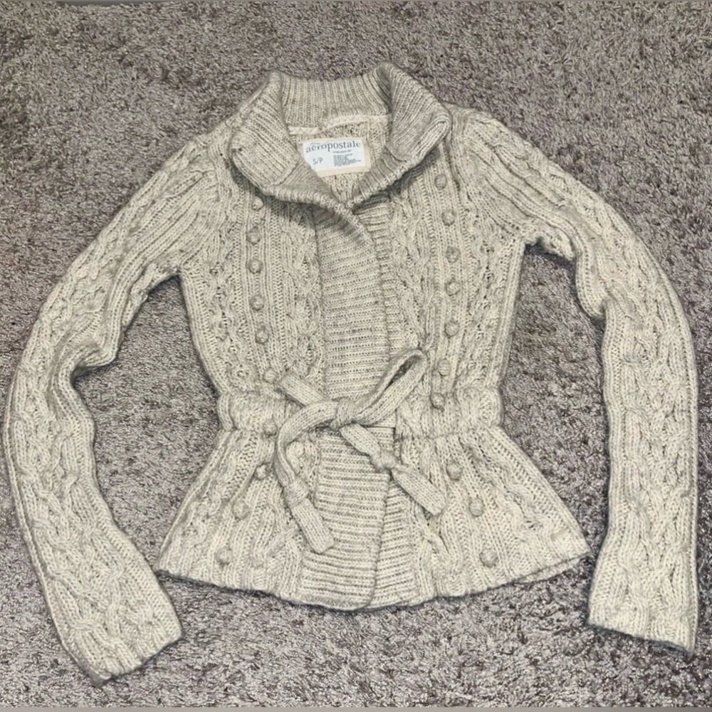 Aeropostale Women's Beige Cable Knit Cardigan
